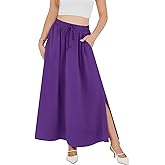 Askyes Womens Maxi Skirt Summer Trendy Side Slit Elastic High Waisted Boho Casual Beach Flowy Swing Long Skirts with Pockets