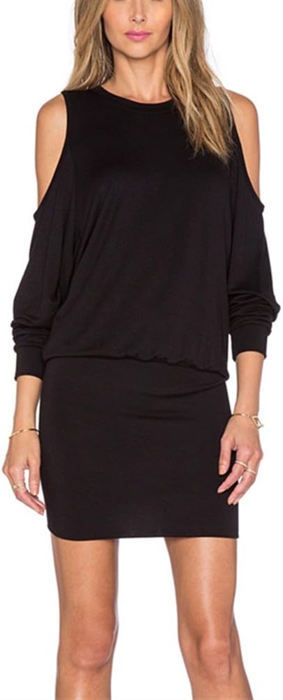 Monissy Womens Strapless Dress Bodycon Pencil Short Dress Long Sleeve Round Collar Dress