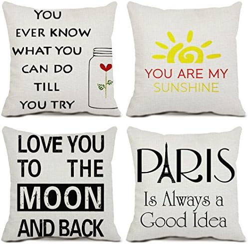 4 Pcs Sweet Home Pillow Covers Cotton Linen Saying Cushion Covers Sunshine Pillowcases Couch Home Decor 20 x 20 Inch
