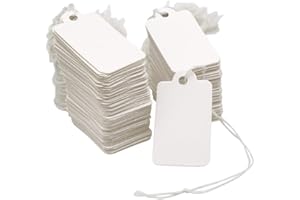 G2PLUS 500PCS Small Price Tags with String Attached, 1.8 X 1 in Clothing Size Label Coupon Tag, White Blank Marking Merchandise Tags for Product Jewelry Clothing Tag, Store Sale Supplies