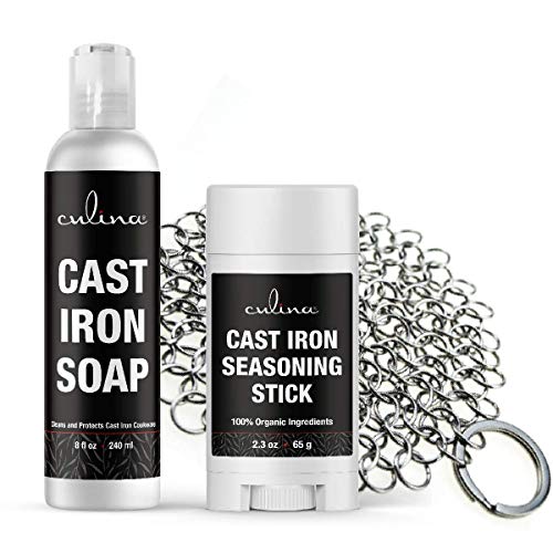 Culina Cast Iron Seasoning Stick & Soap Set &stainless Scrubber All