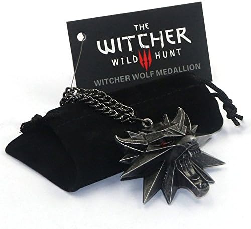 The Witcher 3 Wild Hunt Medallion Wolf Head Pendant Necklace (red eyes)