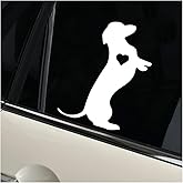 5.5" Dachshund Heart Dog Vinyl Decal, Waterproof Car Bumper Sticker for Car, Truck, Wall, Laptop (White)