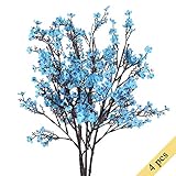 NAHUAA 4PCS Blue Babys Breath Artificial Flowers Fake Silk Real Touch Floral Bouquet Home Office Farmhouse Wedding Centerpiece Arrangements Decor for Vase