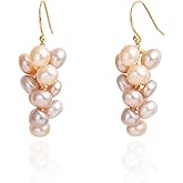 14K Gold Plated Sterling Silver Handmade Cultured Pearls Cluster Dangling Drop Earrings for Women