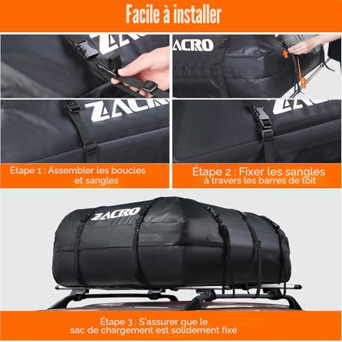 Zacro Car Roof Bag 425 Litres 15 Cubic Feet Cargo Bag, Foldable Waterproof Roof Rack Straps for Any Car with Roof Boxes