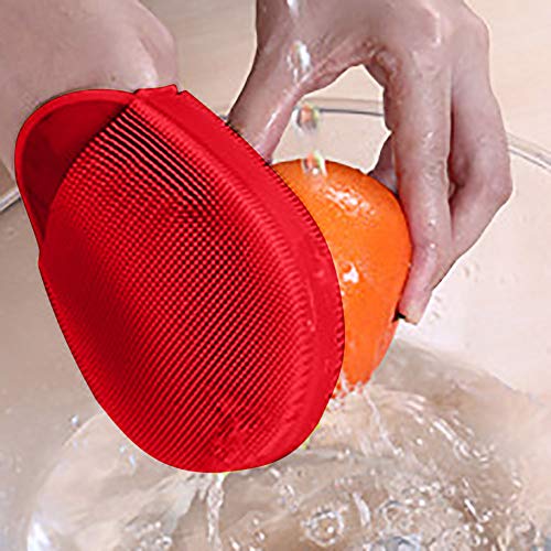 Silicone Cleaning Brush Dish Washing Sponge Scrubber Kitchen Cleaning Antibacterial Tool (Red, A)