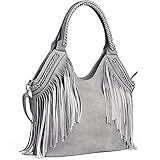 JOYSON Women Handbags Hobo Shoulder PU Leather Fashion Bag Tassels Gray