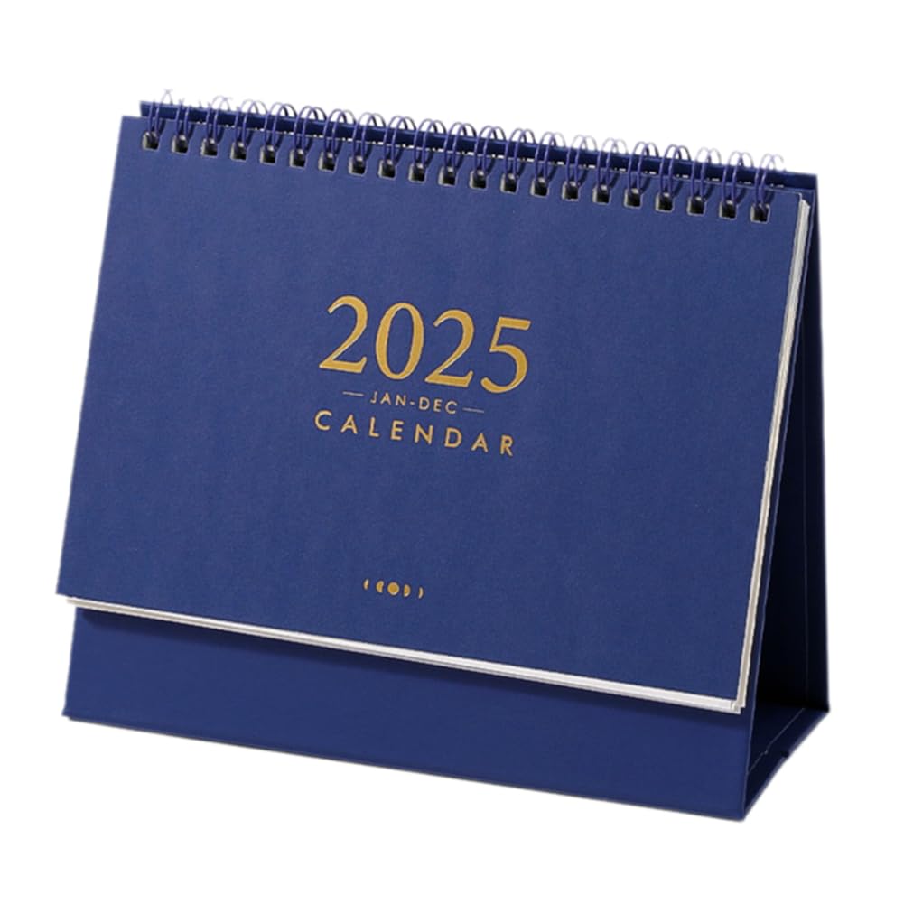 Small 2025 Desk Calendar,Blue Standing Flip Desktop Calendar,Daily Schedule Tiny Desk Calendar,Simple Solid Color Calendar Metal Ring Twin-Wire Binding Desktop Calendar for Home Office
