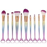 Yoseng Makeup Brush Set Mermaid Beauty Cosmetic Tools Kabuki Professional Fishtail Blush Foundation Blending Eyeliner Powder Eyeshadow Cream Concealer Eyebrow Brushes Fish Scale for girl daughter