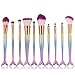 Yoseng Makeup Brush Set Mermaid Beauty Cosmetic Tools Kabuki Professional Fishtail Blush Foundation Blending Eyeliner Powder Eyeshadow Cream Concealer Eyebrow Brushes Fish Scale for girl daughter