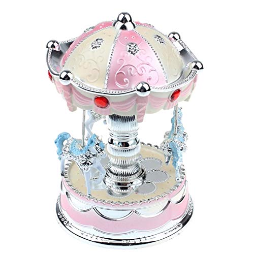 xxiaoTHAWxe LED Glowing Merry-Go-Round Carousel Music Box Kids Toy Christmas Birthday Gift - Pink - Thumbnail 7