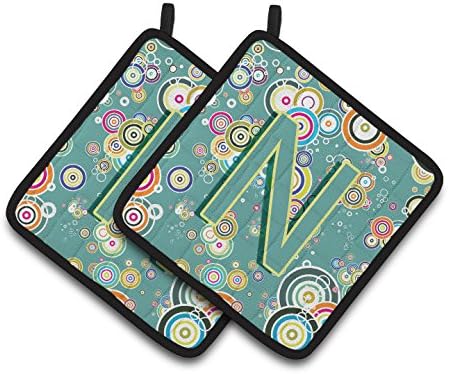 Carolines Treasures Cj2015Npthd Letter N Circle Circle Teal Initial Alphabet Pair Of Pot Holders, 75Hx75W, Multicolor
