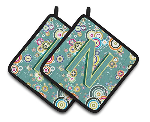 Carolines Treasures Cj2015Npthd Letter N Circle Circle Teal Initial Alphabet Pair Of Pot Holders, 75Hx75W, Multicolor