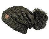 Hatsandscarf CC Exclusives Unisex Oversized Slouchy Beanie with Pom (Dark Olive)