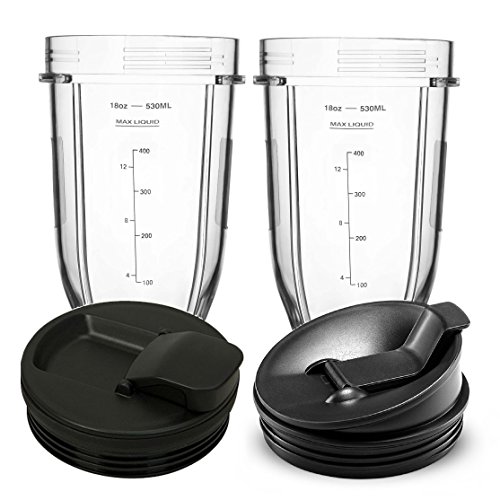 Ninja Single Serve 18 Ounce Cup Set with 2 different Lids for Nutri Ninja Auto-iQ 1000w Series Blender (Pack of 2)
