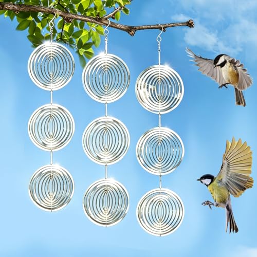 Gulxwis Reflective Bird Repeller, 3 Pieces Stainless Steel 3D Rotating Scarecrow, Wind Mill for Garden and Outdoor, Visual Repellent for Patio, Balcony and Orchard