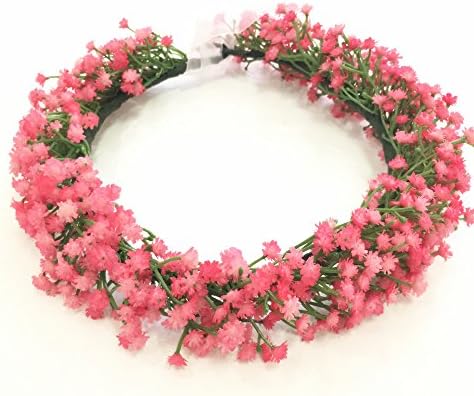Cuteadorn Women Babys Breath Flower Crown Hair Wreath with Adjustable Ribbon for Wedding Festivals Rose