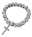 Nazareth Store Crystallized 8mm Beaded Bracelet Silver Cross Stretch Prayer Colorful Glass Beads and Miraculous Medal