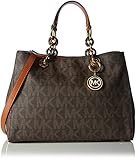 Michael Kors Cynthia Medium PVC Logo Satchel Handbag in Brown