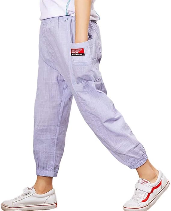 Amazon Burning Go ロングパンツ 夏 薄手 長ズボン 男の子 キッズパンツ 綿 長パンツ ボーイズ ズボン ポケット付き ウェストゴム 無地 ゆったり お出かけ 旅行 ロングパンツ 通販