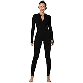 Sunzel Long Sleeve Jumpsuits for Women, Ribbed One Piece Casual Yoga Workout Zip Front Bodycon, Legging Fit & Thumbhole