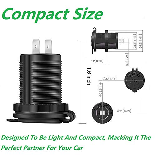 2 Pack Cigarette Lighter Socket Car Marine Motorcycle ATV RV Lighter Socket Power Outlet Socket Receptacle 12V Waterproof Plug - Thumbnail 2
