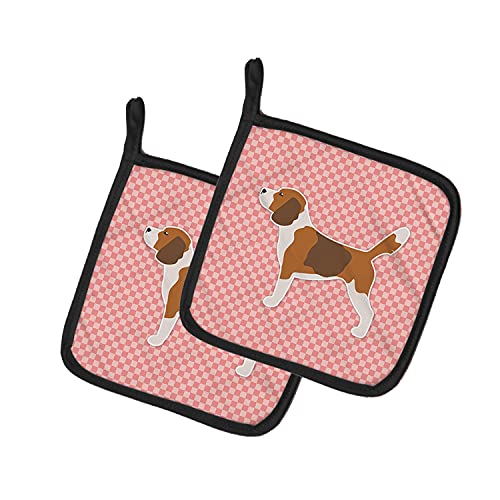 Caroline's Treasures BB3610PTHD Beagle Checkerboard Pink Pair of Pot Holders Ki…