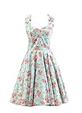 Ensnovo Womens Vintage 1950s Halter Floral Spring Garden Party Picnic Dress