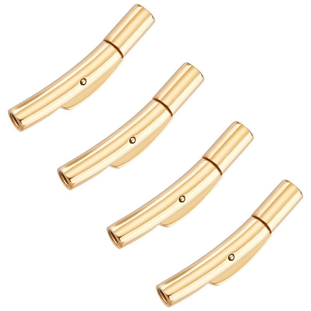 UNICRAFTALE 4 Sets Stainless Steel Column Bayonet Clasps 1.8-2 mm Hole Tube Leather Cord Ends Caps Snap Connectors Golden Snap Lock Material Clasps for Bracelets Necklaces Buckle Jewelry Making
