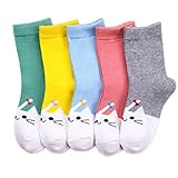 JiaDuo Baby Girls Cotton Ankle Socks Breathable Cartoon Cat Pack of 5 6-8 Years