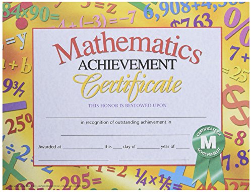 Hayes Mathematics Achievement Certificate, 8-1/2 X 11 in, Paper, Pack of 30