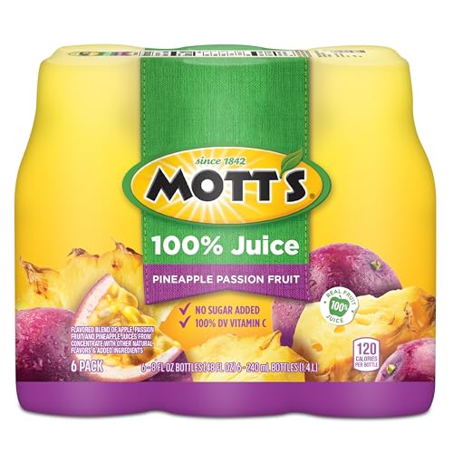 MOTT’S 100% PINEAPPLE PASSION FRUIT JUICE BLEND, 8 FL OZ BOTTLES, 24 COUNT (4 PACKS OF 6)