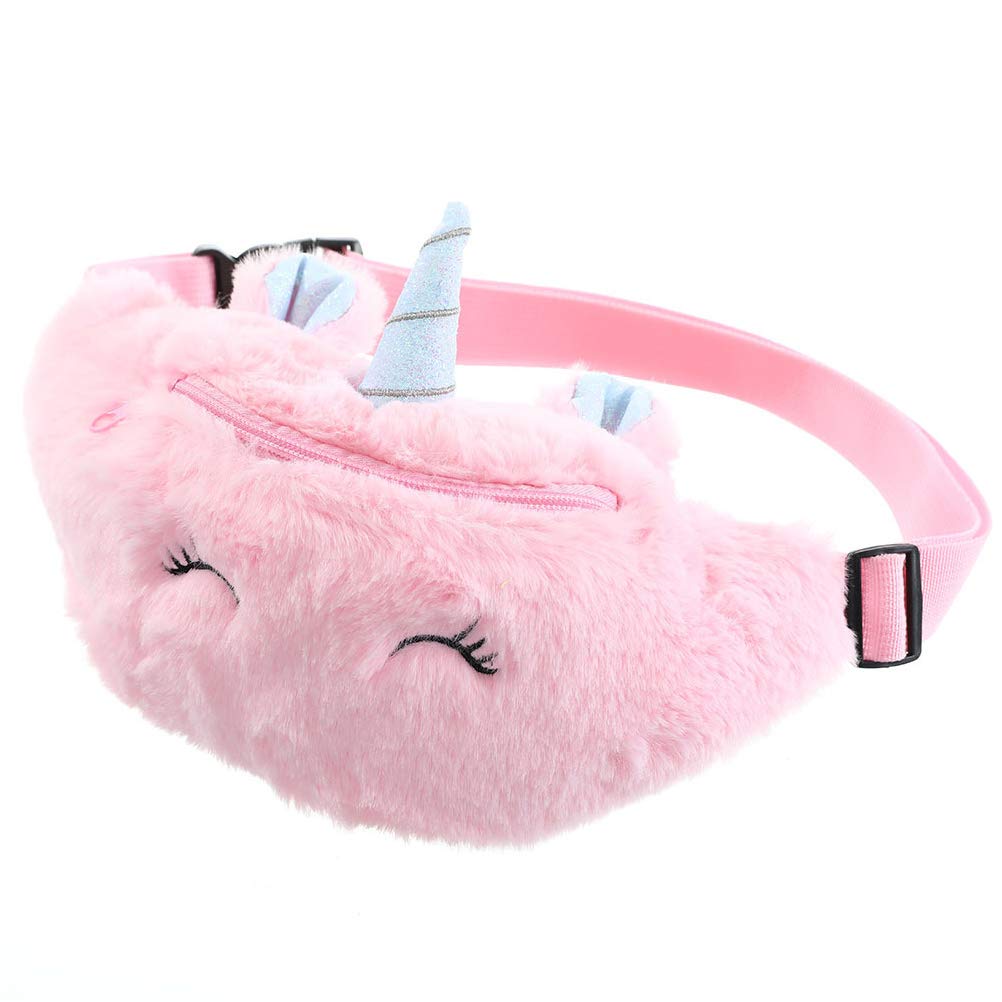 PRETYZOOM Kids Unicorn Plush Waist Bag Adjustable Soft Furry Crossbody Bag for Children Travel Outdoor Sport