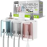 MCOCO Toothbrush Holders for Bathrooms Wall Mounted Toothbrush Holder with 3 Large Storage Slot Tooth Brush Holder 3-Cup