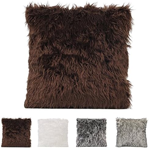 YougIka Deluxe Home Decorative Super Soft Plush Mongolian Faux Fur Throw Pillow Cover Cushion Case 45cm x 45cm (Coffee)