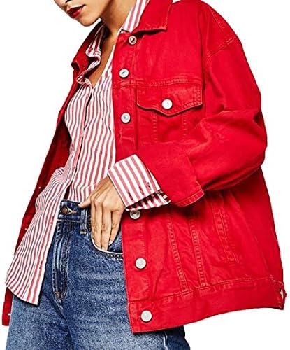 red oversized denim jacket
