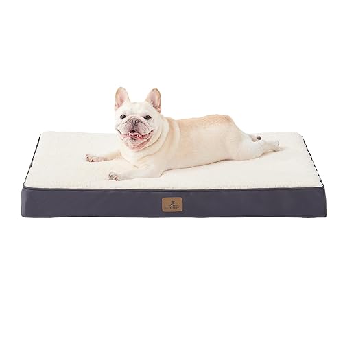 Bedfolks Orthopedic Dog Bed for Large Dogs - Egg Foam Dog Crate Bed with Removable Waterproof Cover, Pet Bed Mat Suitable for Dogs and Pets Up to 65 lbs (36 x 27 x 3 inches, Grey)