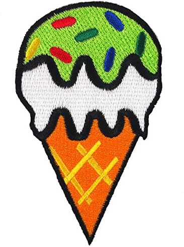 Green Ice cream Cone Embroidered Iron on Patch