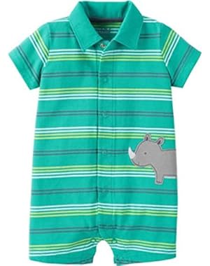 Baby Boys Collared Striped Rhino Romper Sunsuit Jumpsuit Playwear