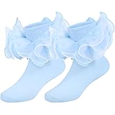 KUANINUNAR Toddler Baby Girls Ruffle Soft Double Frilly Lace Socks Kids Cute Ankle Cotton Dress Socks