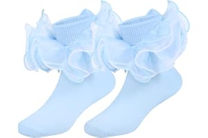 KUANINUNAR Toddler Baby Girls Ruffle Soft Double Frilly Lace Socks Kids Cute Ankle Cotton Dress Socks
