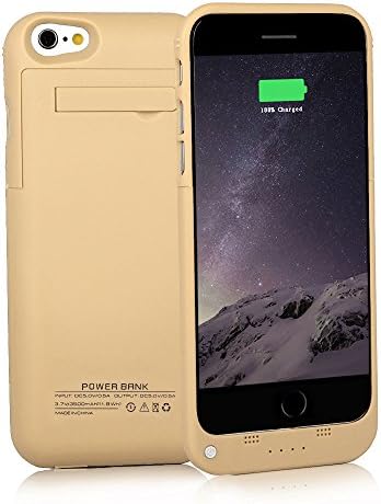 Btopllc Portable Slim Rechargeable External Battery Case External Power Bank Charger Built-in Battery Case for iPhone 6/6s 4.7 inch, 3500mAh Charger Case Powered Backup Battery Case - Gold