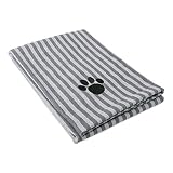 DII Bone Dry Microfiber Dog Bath Towel with Embroidered Paw Print - 44x27.5" - Gray Stripe