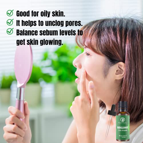 RythParfum Bergamot Oil (3 Pack of 1oz) with Eye Dropper|100% Pure Undiluted Natural Oil with Eye Dropper for Diffuser,Humidifier,Refreshing,Aromatherapy|Dropping CAPS for Face,Hair, Skin,Massage