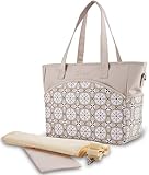 Goldwheat Tote Diaper Bag for Stylish Mommy Daddy,Travel Baby Diaper Bag Organizer with Changing Pad,Stroller Straps(White)