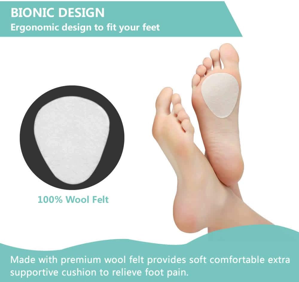 Temiart Felt Metatarsal Pads (1/4" Thick- 6Pack) Ball of Foot Cushions for Women & Men Foot Pain Relief: Health & Personal Care