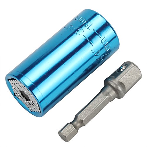 Breynet 105 Degree Right Angle Extension Power Screwdriver Drill Attachment 1/4" Drive Hex Magnetic Bit with 7mm-19mm Ratchet Universal Gator Sockets Metric Wrench Power Drill Adapter Set (blue)