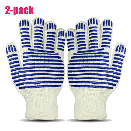 UZOU BBQ 932℉ Extreme Heat Resistant Gloves,Silicone Non-Slip Grips Oven Mitts for Cooking, Frying, Cutting,Baking,Smoker,Barbecue,Grilling,Welding with Hanging Rope (2 Pack) - Thumbnail 5