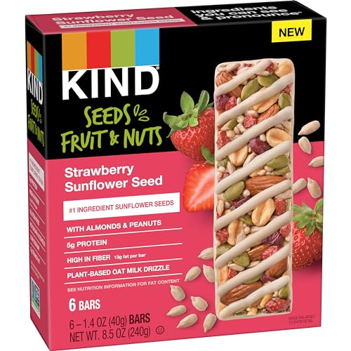 KIND HEALTHY SNACKS BARS, STRAWBERRY SUNFLOWER SEED, GLUTEN FREE, HIGH FIBER SNACKS, 5G PROTEIN, 6 COUNT
